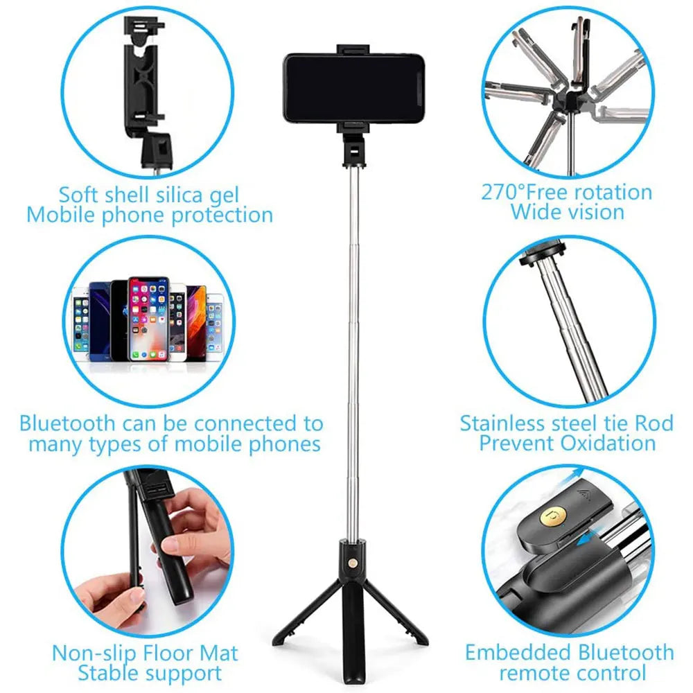 Selfie Stick Tripod Stand Holder Extendable with Bluetooth Remote Selfi Monopod For Xiaomi Mi Redmi Huawei Honor iPhone Samsung