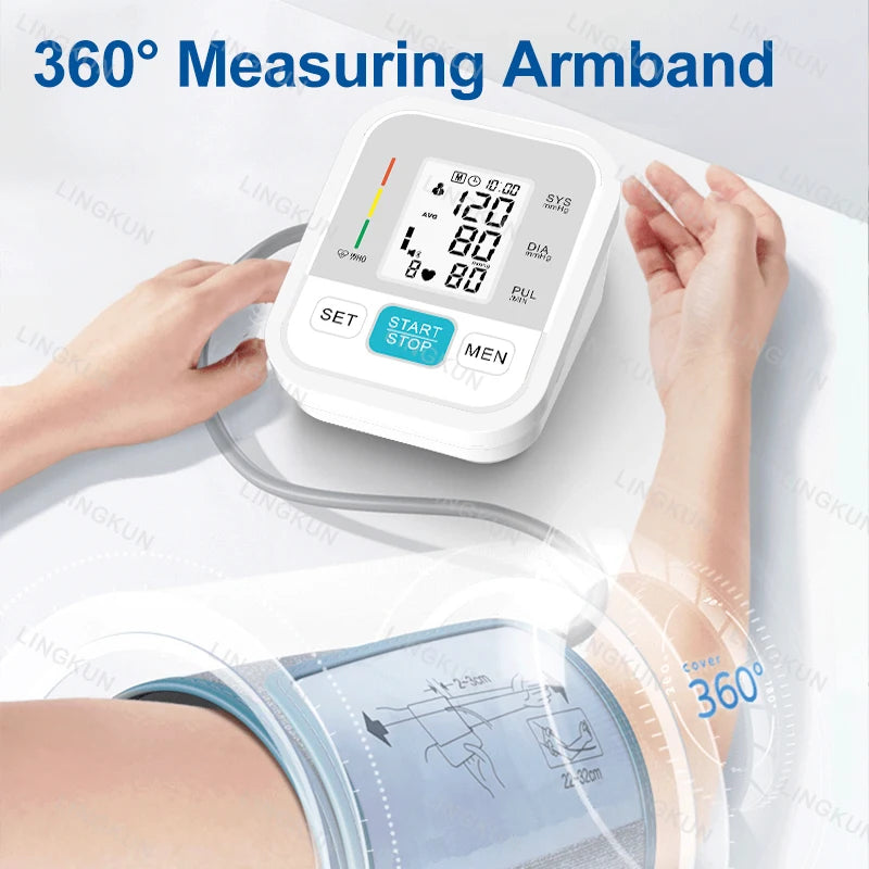 Medical Automatic Pressure Tonometer Tensiometer Heart Rate Pulse Meter BP Monitor Healthy Digital Arm Blood Pressure Meter Cuff