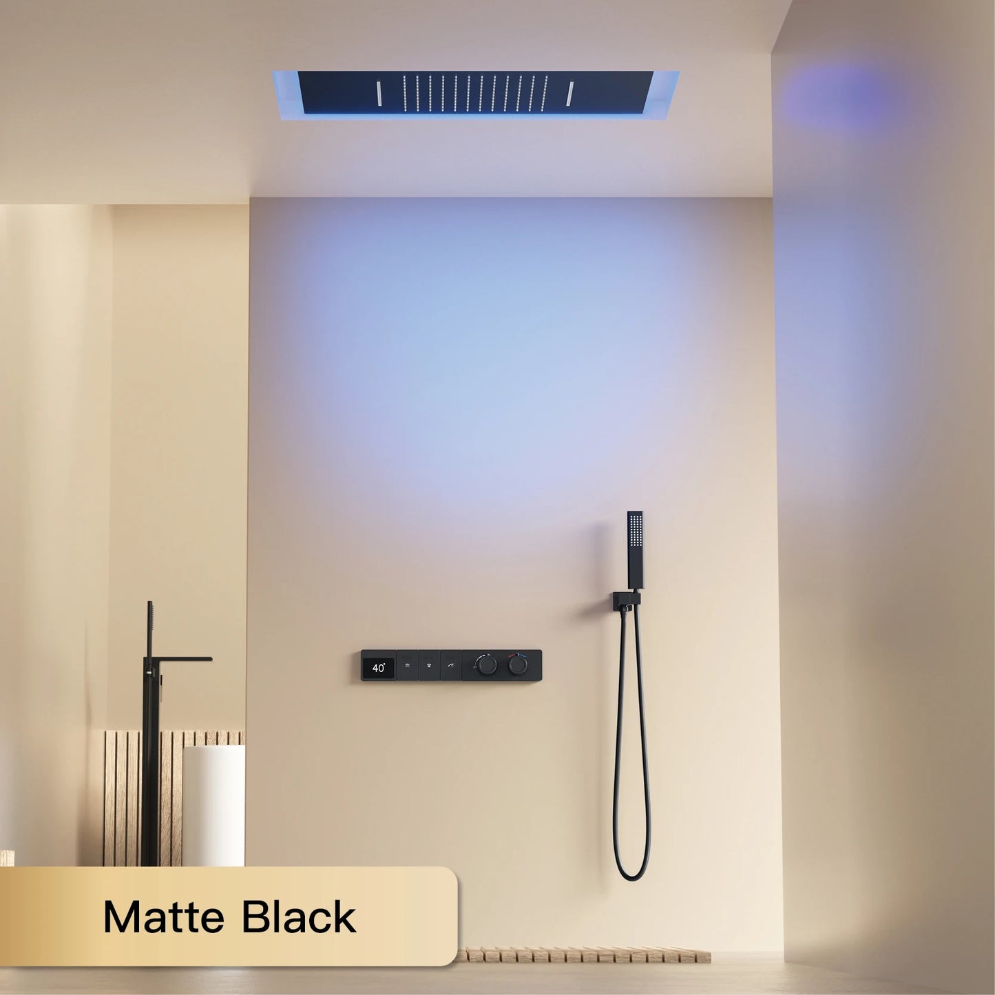 Intelligent digital display luxury white brass shower system with hidden design Dual control of hot & cold Wall mounted faucet