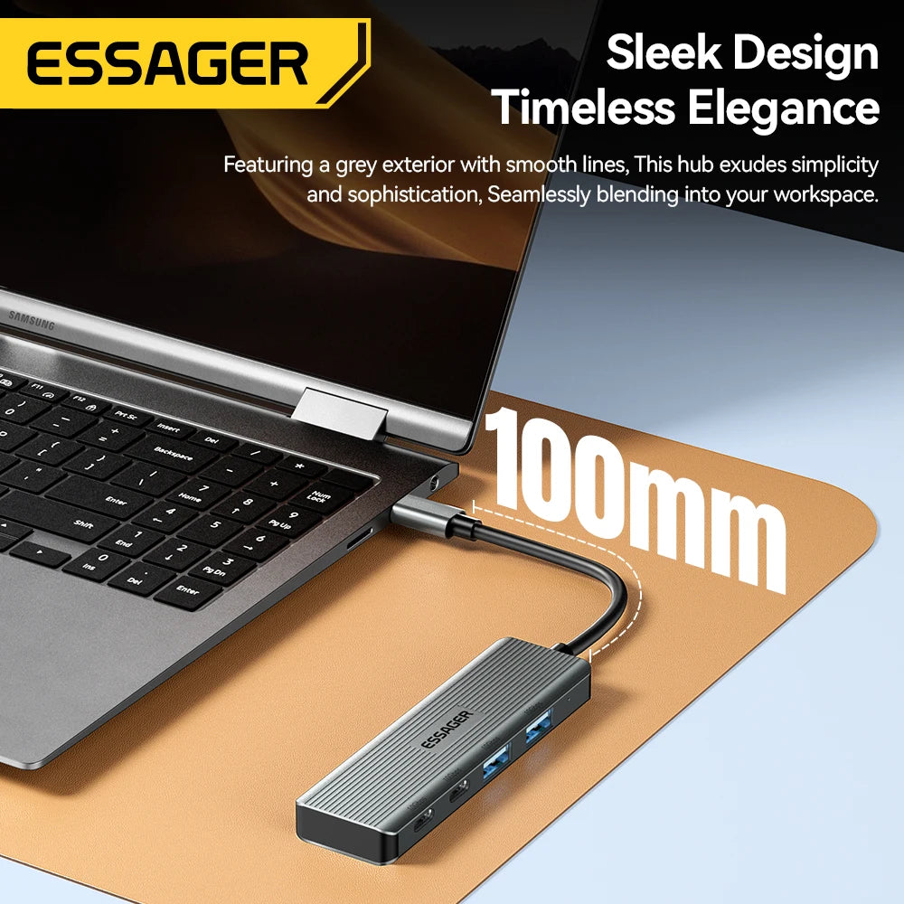 Essager USB C Hub 4 Ports USB Type C to USB3.2 Gen2 Hub Splitter Adapter 10Gbps for MacBook Pro Air iPad Pro Laptop Desktop PC