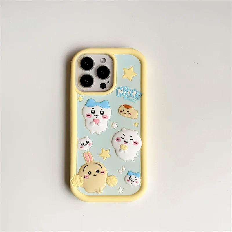 Kawaii Hachiware Usagi Phone Case For IPhone16 15 14 13 12 11 Pro Max INS 3D Stereoscopic Cartoon Anime Soft Silicone Cover Case