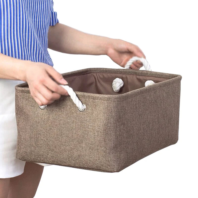 Cotton Linen Folding Storage Baskets Kids Toys Organizer Clothes and Sundries Storage Box Cabinet Storage Bag Laundry Basket