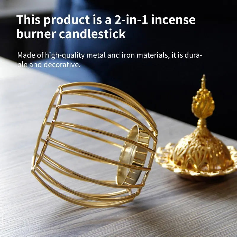 Arabian Gold Incense Burner Indoor Candles Essential Oils Aromatherapy Lamp Sandalwood Iron Incense Burner Home Birdcage Shape