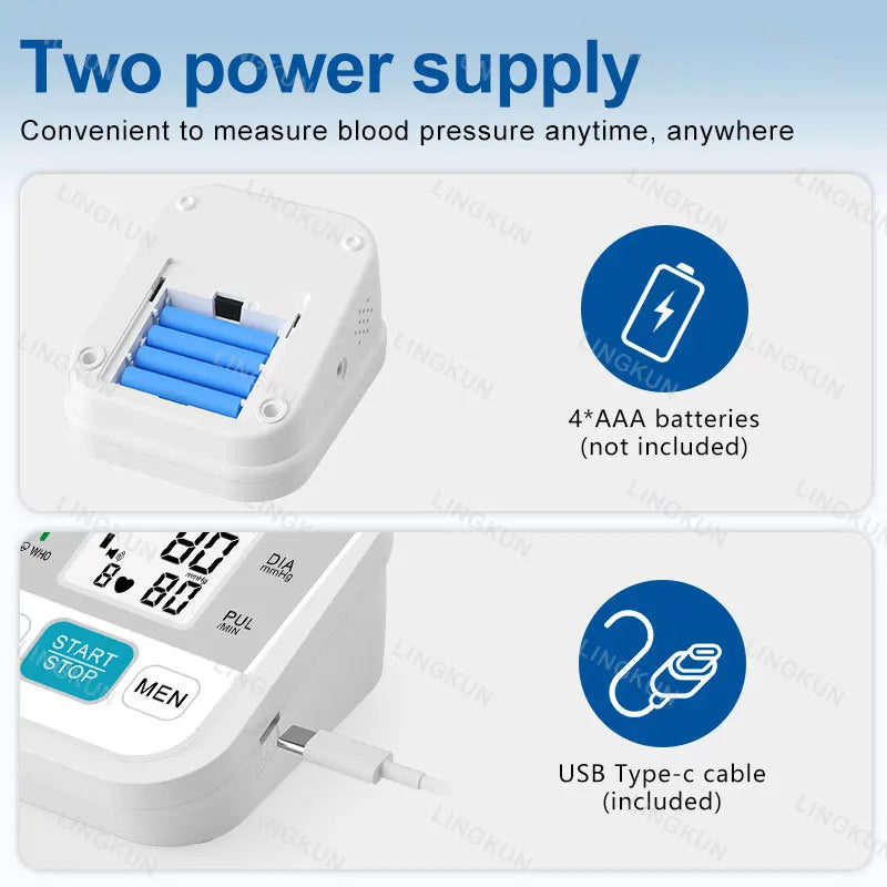 Medical Automatic Pressure Tonometer Tensiometer Heart Rate Pulse Meter BP Monitor Healthy Digital Arm Blood Pressure Meter Cuff