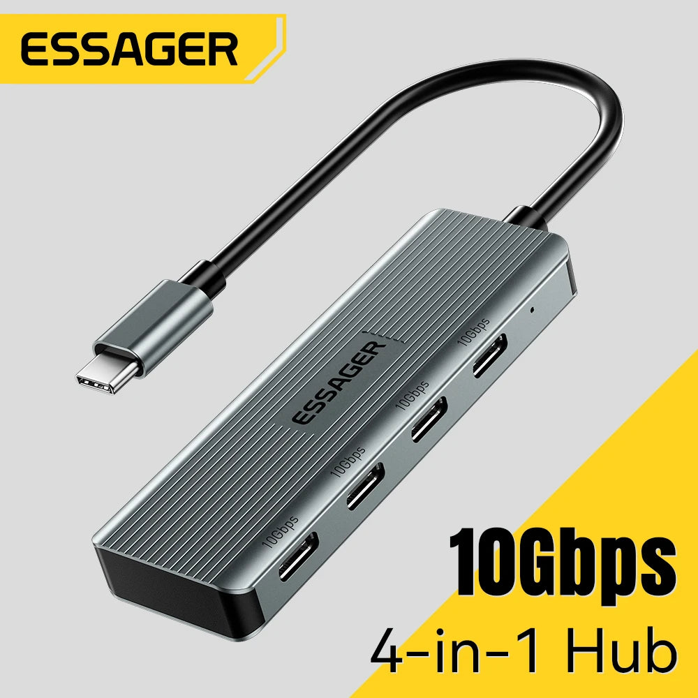 Essager USB C Hub 4 Ports USB Type C to USB3.2 Gen2 Hub Splitter Adapter 10Gbps for MacBook Pro Air iPad Pro Laptop Desktop PC