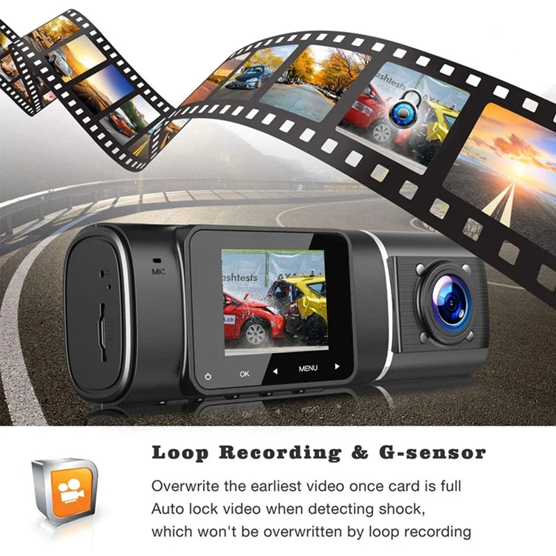 Dual Lens Dash Cam FHD 1080P Front Inside Cabin 1.5Inch LCD Display Car Camera Driving Recorder For Car Parking Monitor