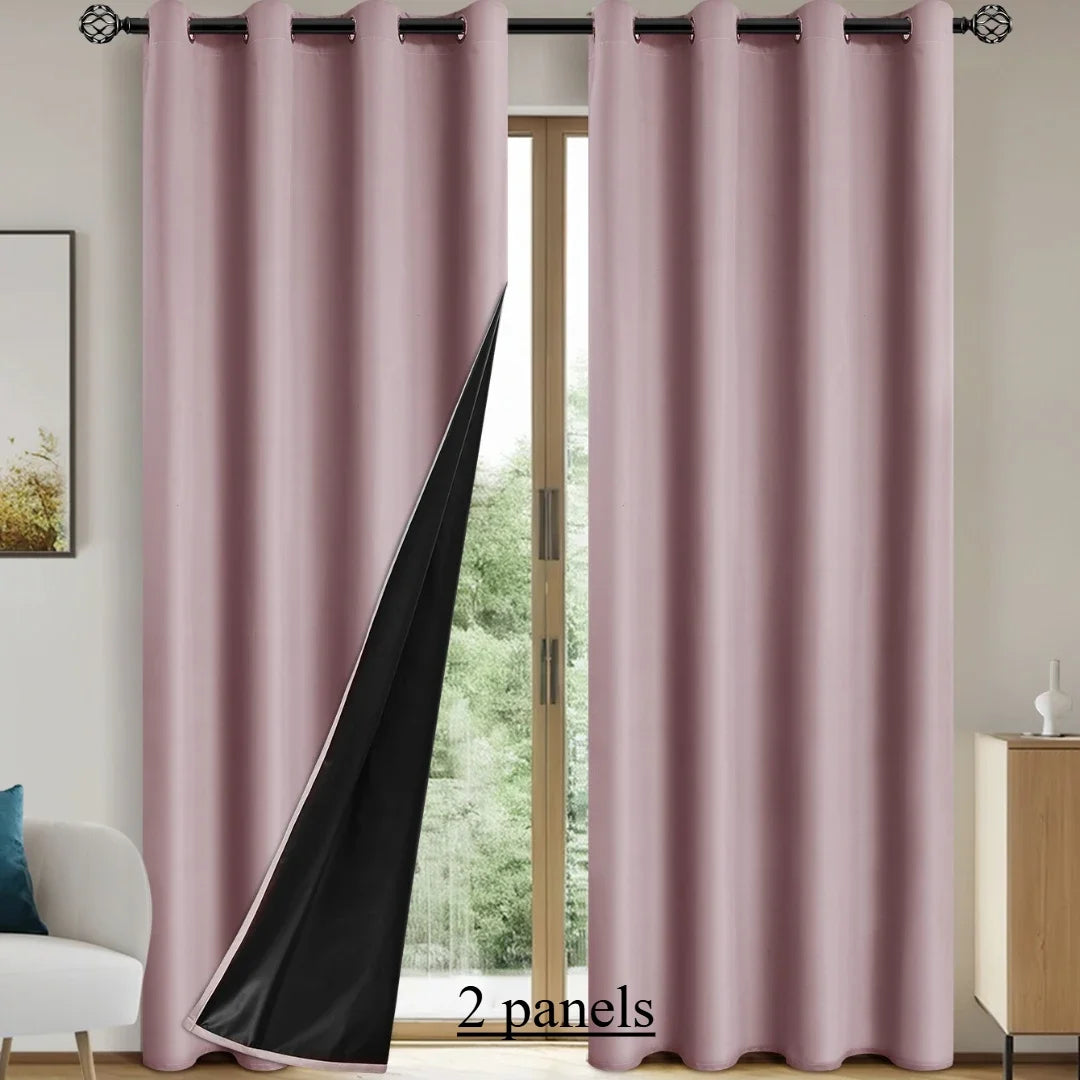 2pcs Solid 100% Blackout Curtains - Curtains for Bedroom and Living Room - UV Protection, Easy Sliding, and Stylish Design