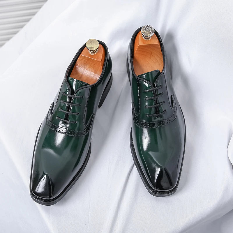 Luxury Mens Leather Shoes Patent Leather Men's Shoes Pointed Oxford Wedding Leather Dress Shoes Green Gentleman Office Man Shoes