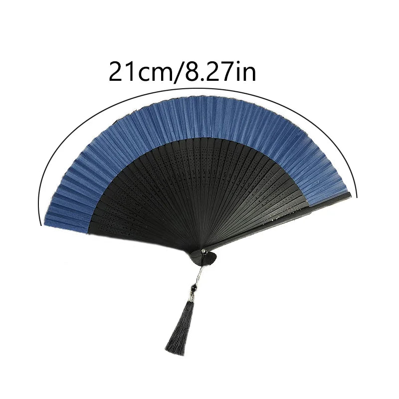 Retro Japanese Style Folding Fan Classical Wooden Shank Hand Held Fan with Tessel Female Party Dance Fan Gift Home Decor