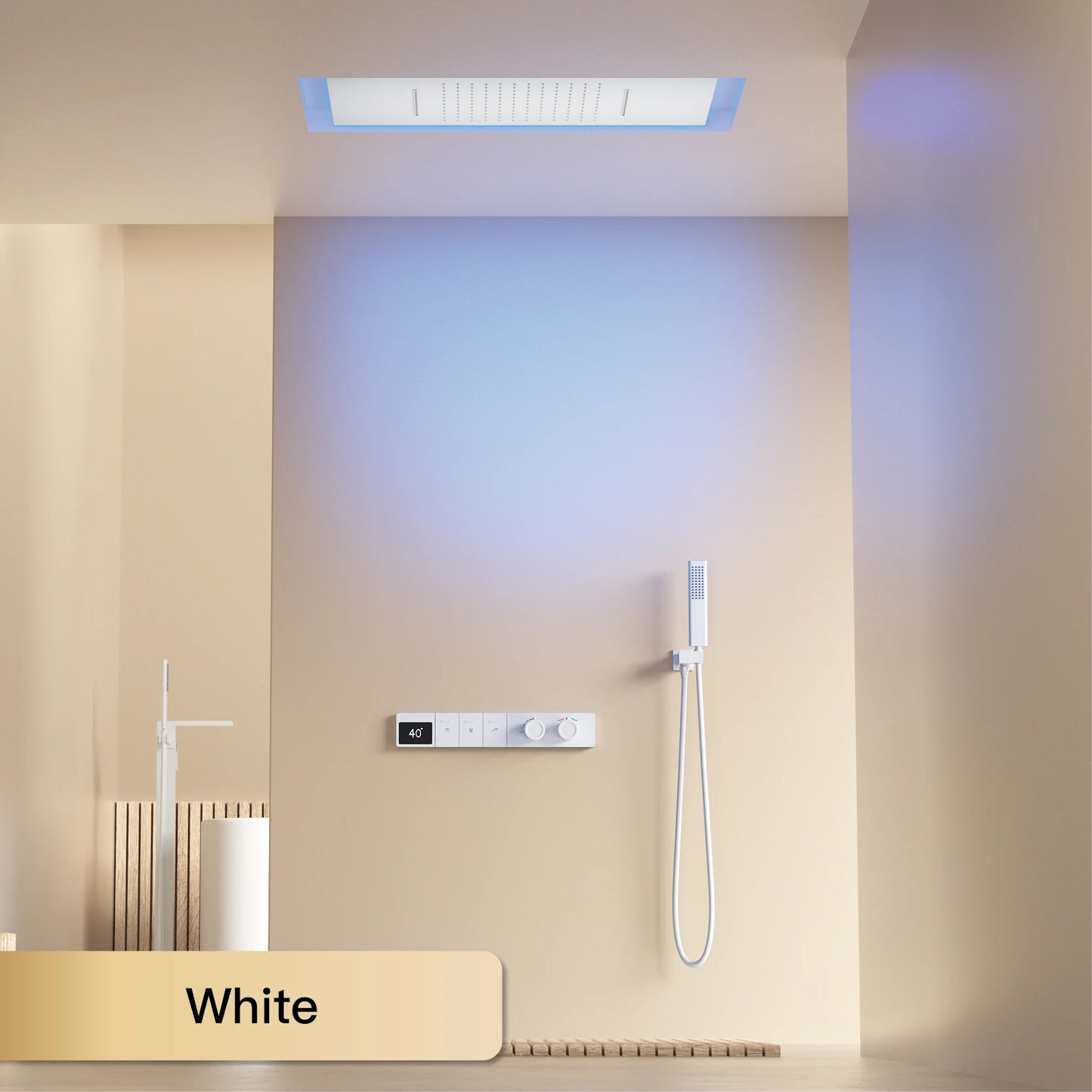 Intelligent digital display luxury white brass shower system with hidden design Dual control of hot & cold Wall mounted faucet