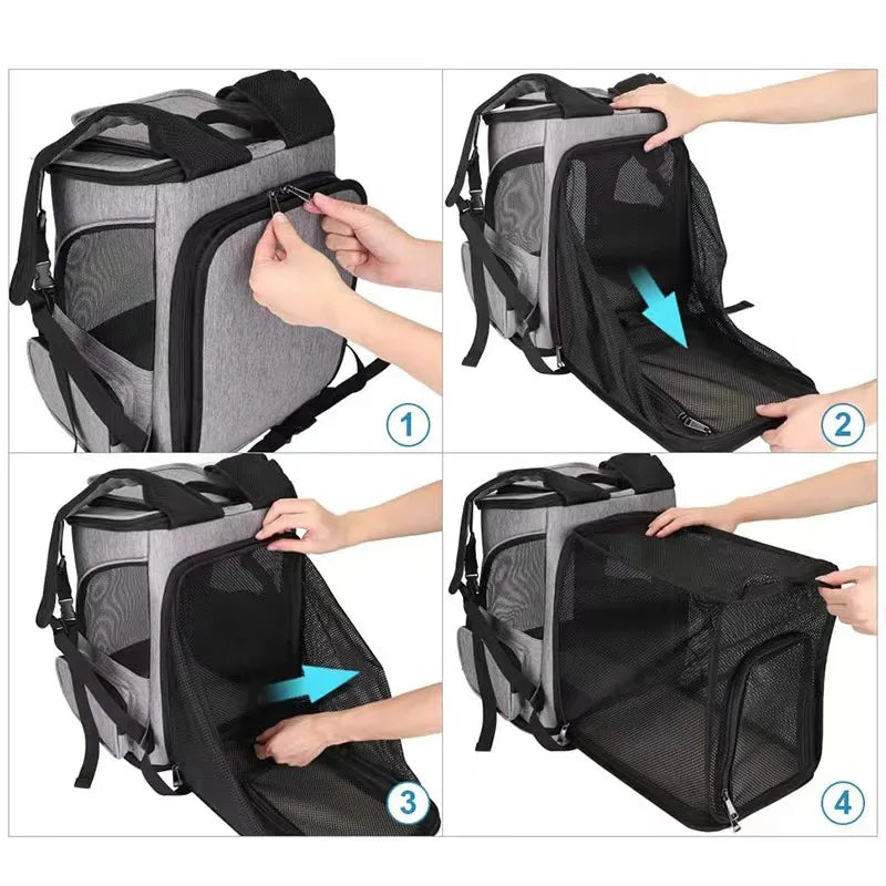 Breathable Pet Cat Carrier Backpack Foldable Pet Carrier Transport Travel Bag Expandable Large Capacity Creative for Cats Dogs