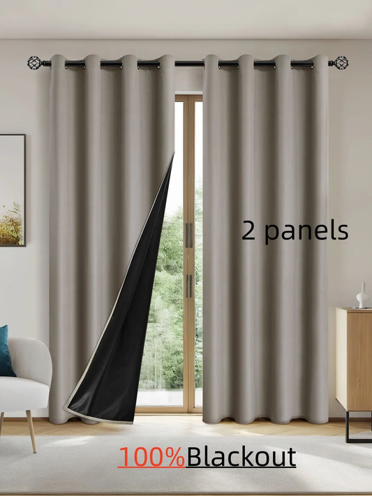 2pcs Solid 100% Blackout Curtains - Curtains for Bedroom and Living Room - UV Protection, Easy Sliding, and Stylish Design