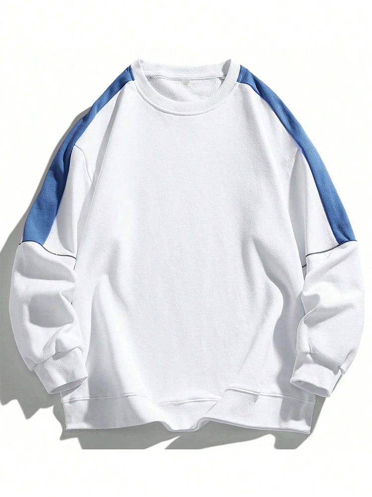 Men's Raglan Sleeves Fashionable Contrasting Round Neck Sweatshirt Suitable for Autumn and Winter