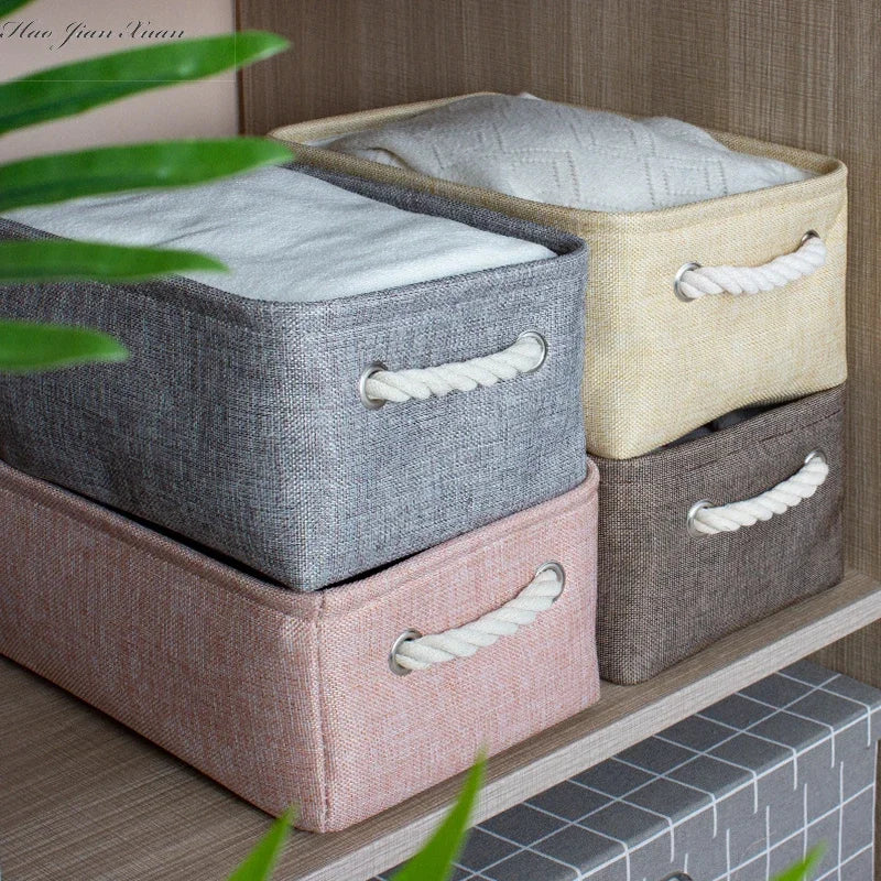 Cotton Linen Folding Storage Baskets Kids Toys Organizer Clothes and Sundries Storage Box Cabinet Storage Bag Laundry Basket