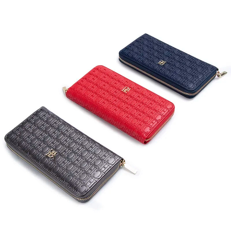 CH Women's Solid Colour Long Wallet Niche Design Fashion Simple Large Capacity Bag Luxury Temperament Vintage Classic Wallet