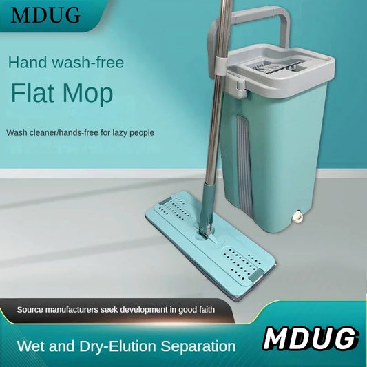 Flat Squeeze Mop com balde, Wringing Floor Cleaning, Microfiber Pads, uso molhado ou seco em madeira laminado, mão livre