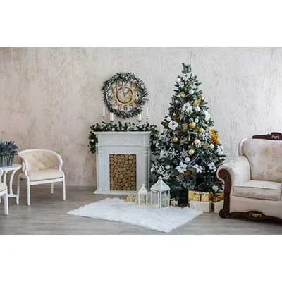 MOON.QG Happy New Year Photography Background Fireplace Wreach Xmas Trees Photozone Backdrop Children Studio Photocall Supplies