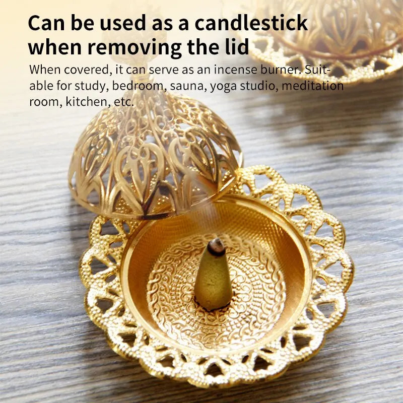 Arabian Gold Incense Burner Indoor Candles Essential Oils Aromatherapy Lamp Sandalwood Iron Incense Burner Home Birdcage Shape