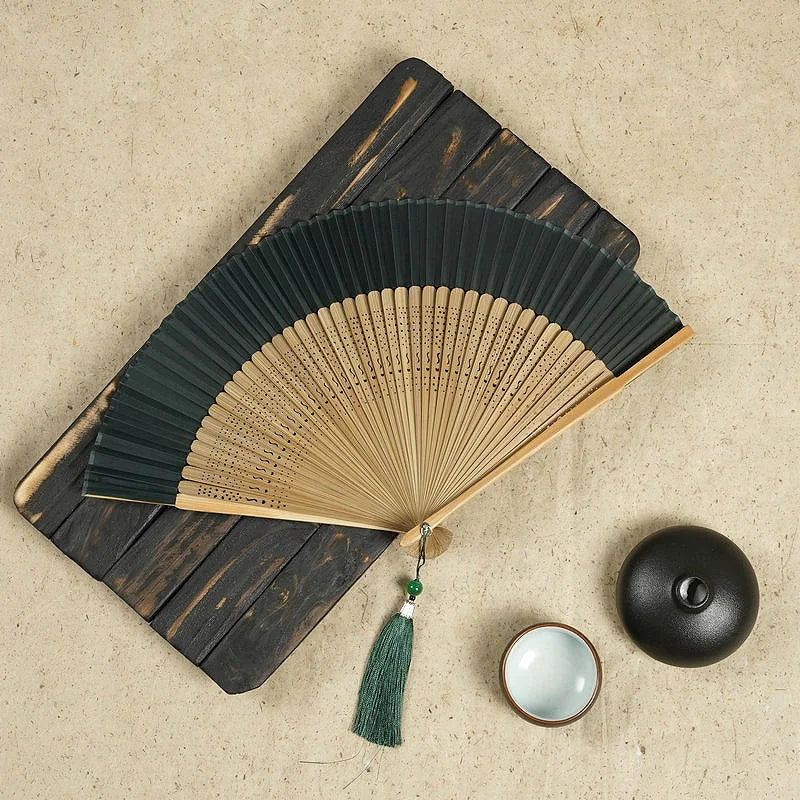 Retro Japanese Style Folding Fan Classical Wooden Shank Hand Held Fan with Tessel Female Party Dance Fan Gift Home Decor