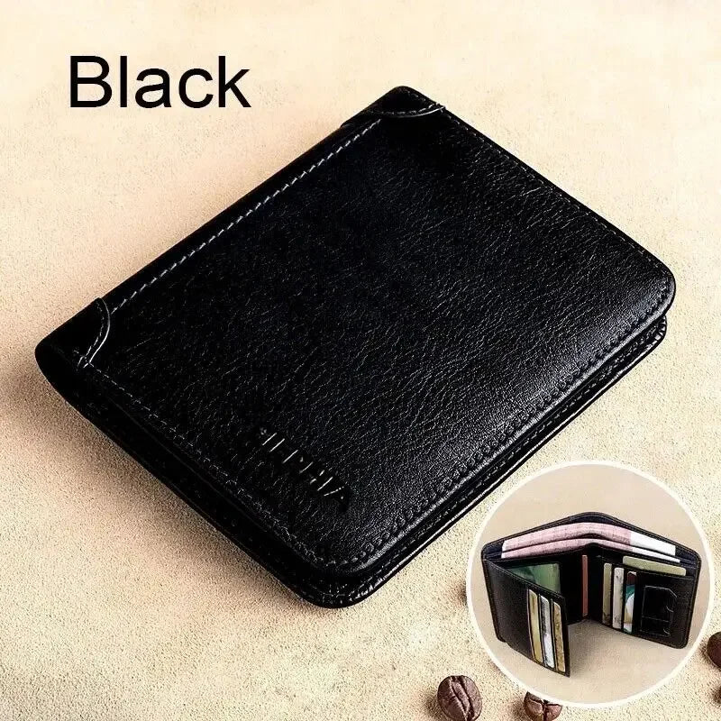 Genuine Leather Wallet Retro Business Design Rfid Protection Short Card Holder Coin Purses Money Bag Men Business Wallet Handbag