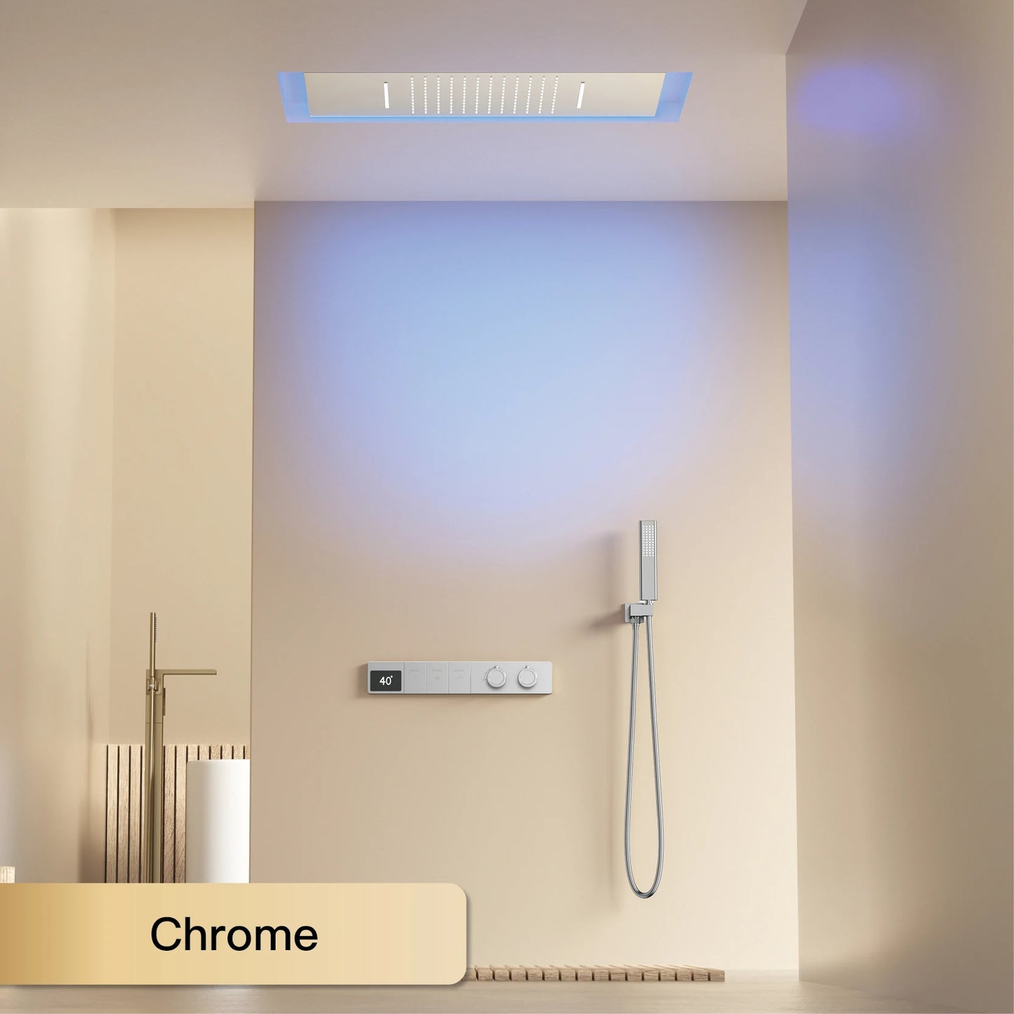 Intelligent digital display luxury white brass shower system with hidden design Dual control of hot & cold Wall mounted faucet