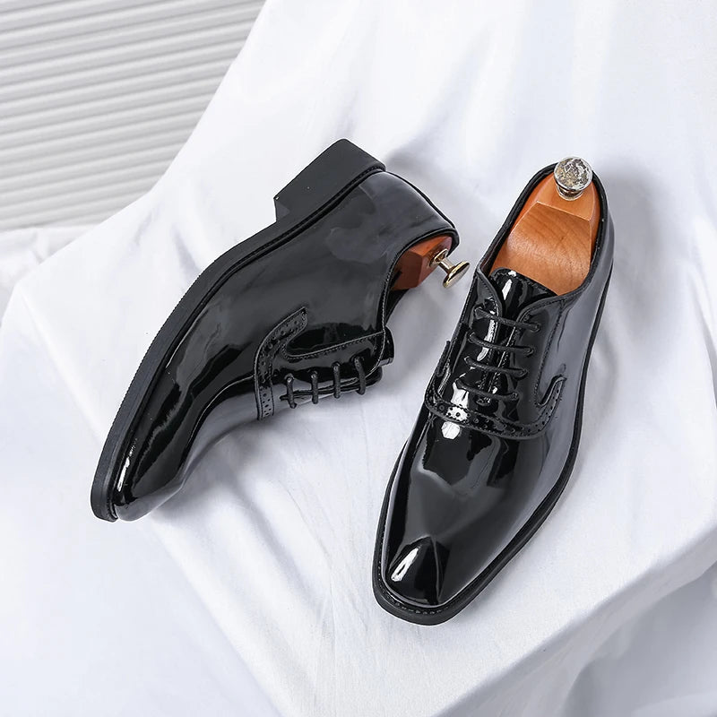 Luxury Mens Leather Shoes Patent Leather Men's Shoes Pointed Oxford Wedding Leather Dress Shoes Green Gentleman Office Man Shoes