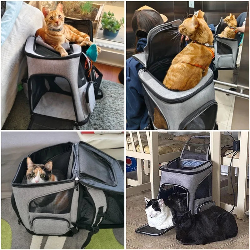 Breathable Pet Cat Carrier Backpack Foldable Pet Carrier Transport Travel Bag Expandable Large Capacity Creative for Cats Dogs