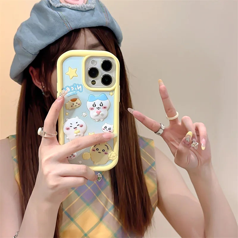 Kawaii Hachiware Usagi Phone Case For IPhone16 15 14 13 12 11 Pro Max INS 3D Stereoscopic Cartoon Anime Soft Silicone Cover Case