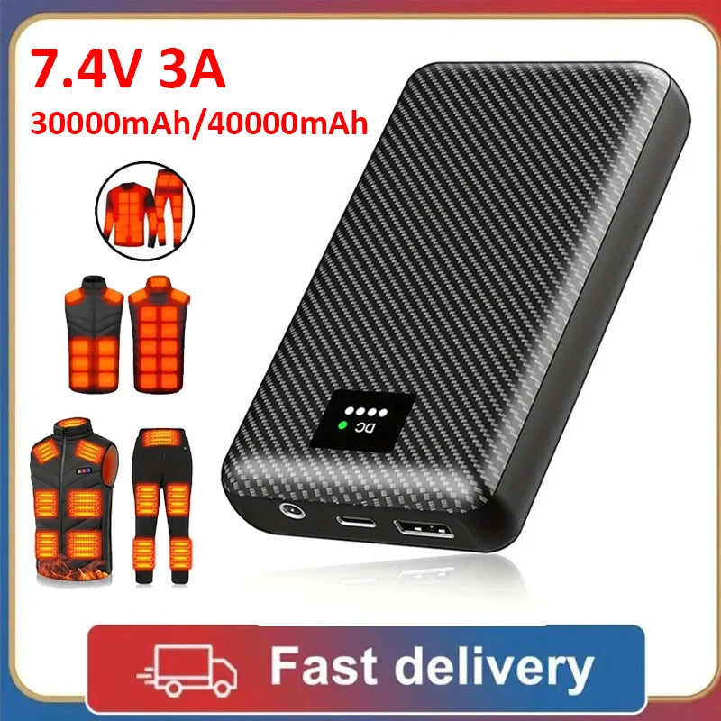 40000mAh Power Bank DC 7.4V Portable Charger External Battery for Heating Vest Jacket Scarf Gloves Electric Heating Equipment