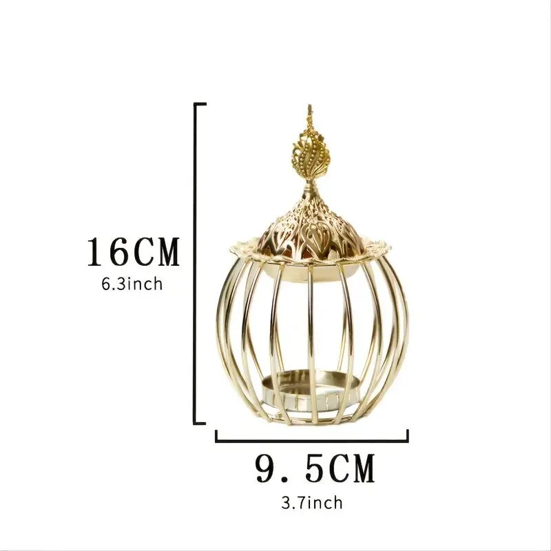 Arabian Gold Incense Burner Indoor Candles Essential Oils Aromatherapy Lamp Sandalwood Iron Incense Burner Home Birdcage Shape