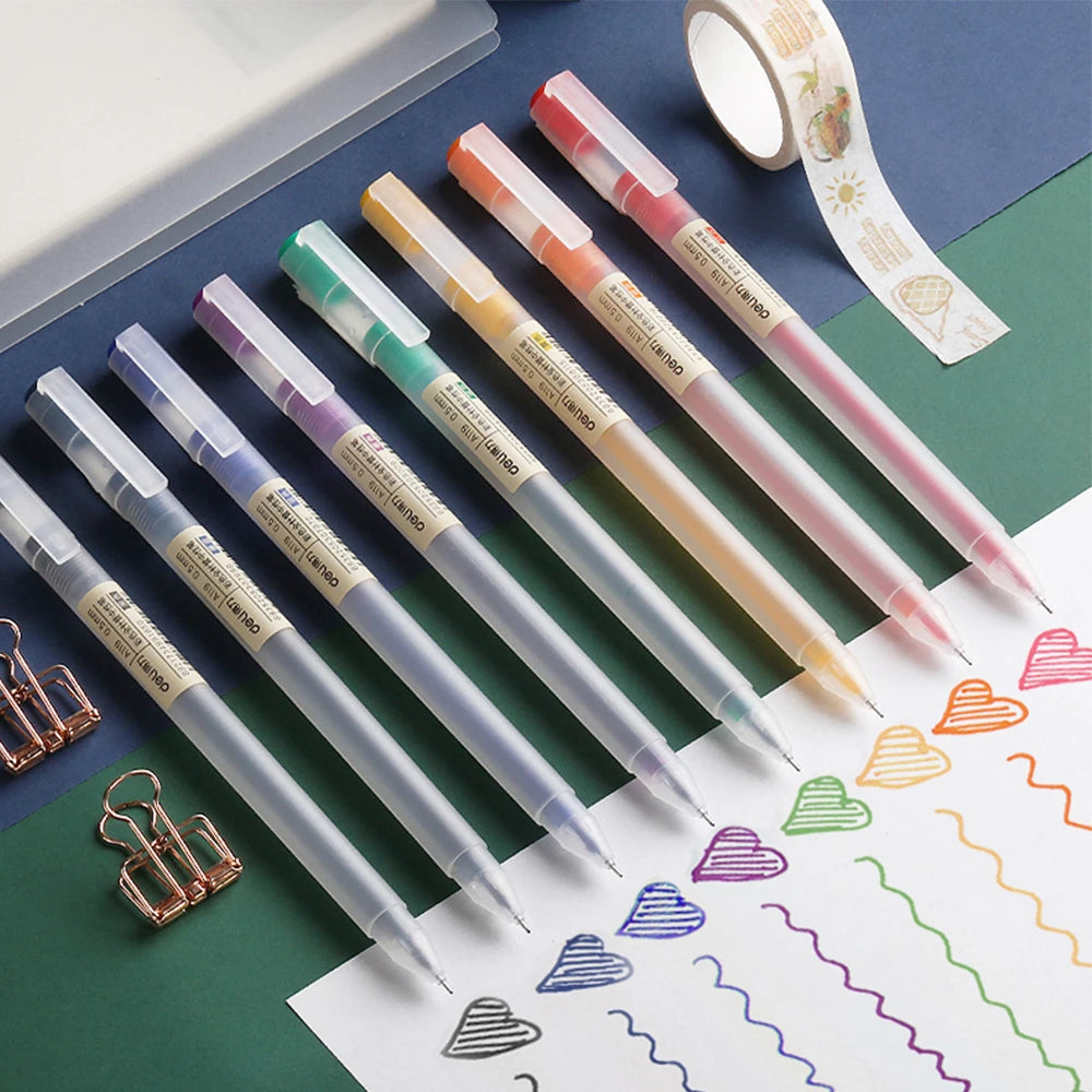 Deli 12Pcs/Set Gel Pen School Pens Set Pen 0.5MM Color Ink Stationery Student SuppliesWater-based Pen Writing Painting Tools