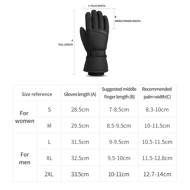 Copozz Adult Warm Winter Ski Gloves Waterproof 3M Thinsulate Snowboard Gloves Thermal Motorcycle Cycling Gloves Men Women