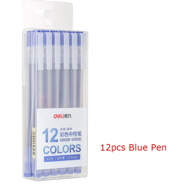 Deli 12Pcs/Set Gel Pen School Pens Set Pen 0.5MM Color Ink Stationery Student SuppliesWater-based Pen Writing Painting Tools