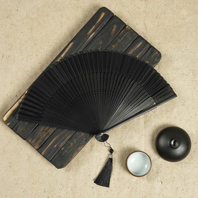 Retro Japanese Style Folding Fan Classical Wooden Shank Hand Held Fan with Tessel Female Party Dance Fan Gift Home Decor