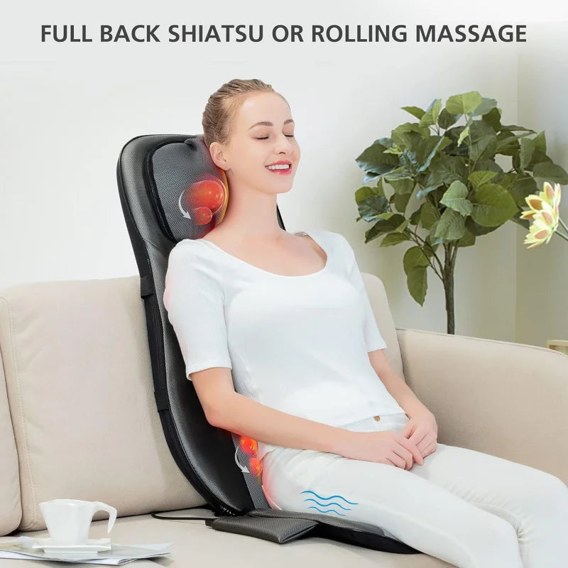 shiatsu Neck & Back Massager with Heat, Full Back Kneading Shiatsu or Rolling Massage, Massage Chair pad with Height Adjustmen