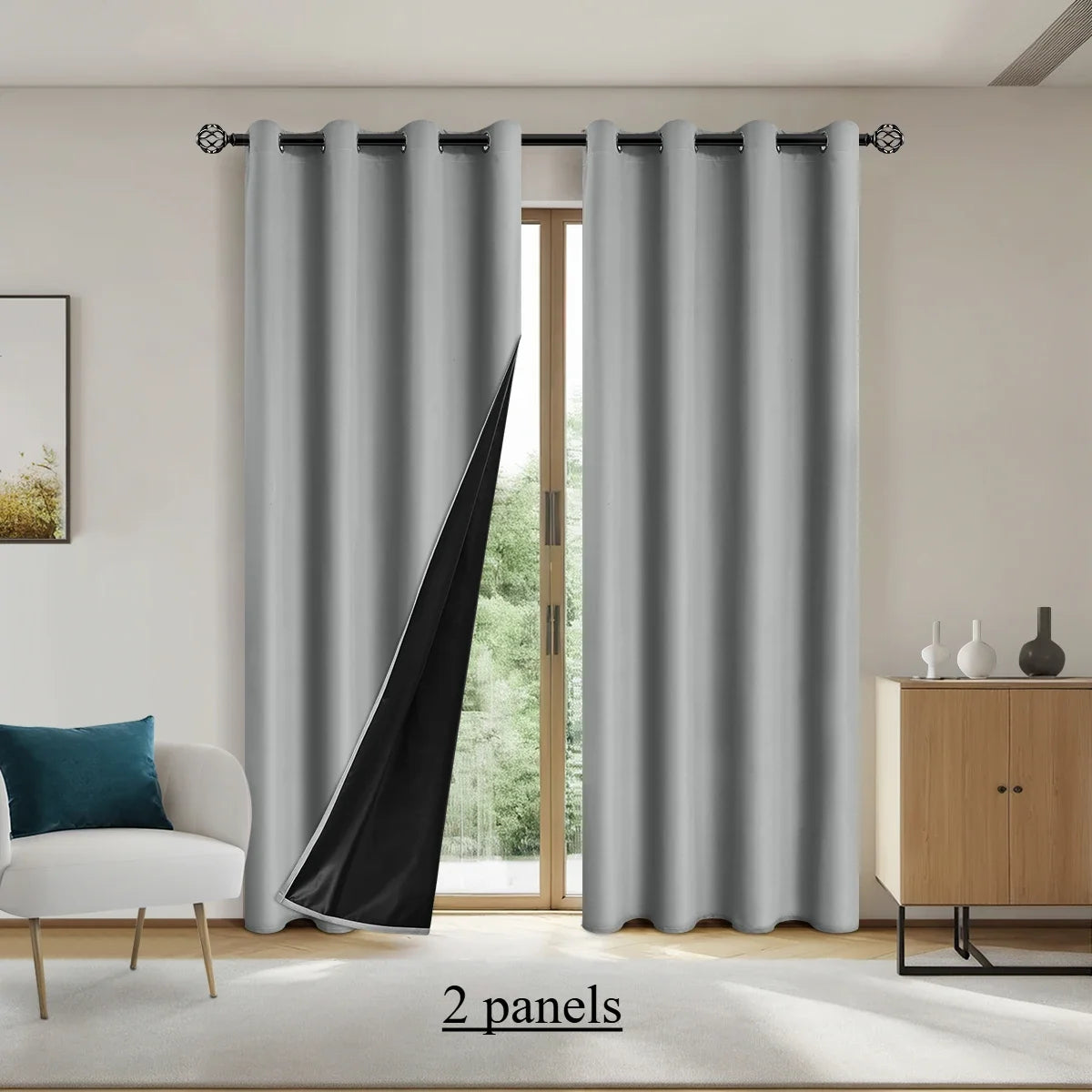 2pcs Solid 100% Blackout Curtains - Curtains for Bedroom and Living Room - UV Protection, Easy Sliding, and Stylish Design