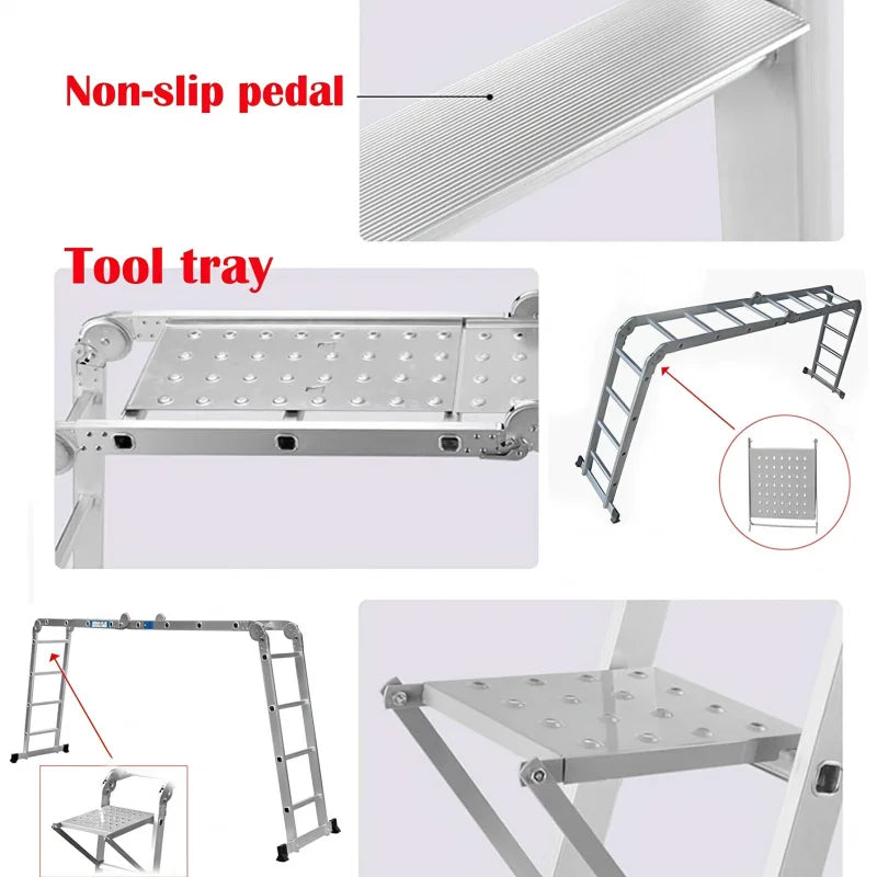 Multi-Purpose Aluminum Alloy Combination Ladder 4.7M/15.5FT Folding Step Ladders 150kg/330lbs Capacity 16 Steps