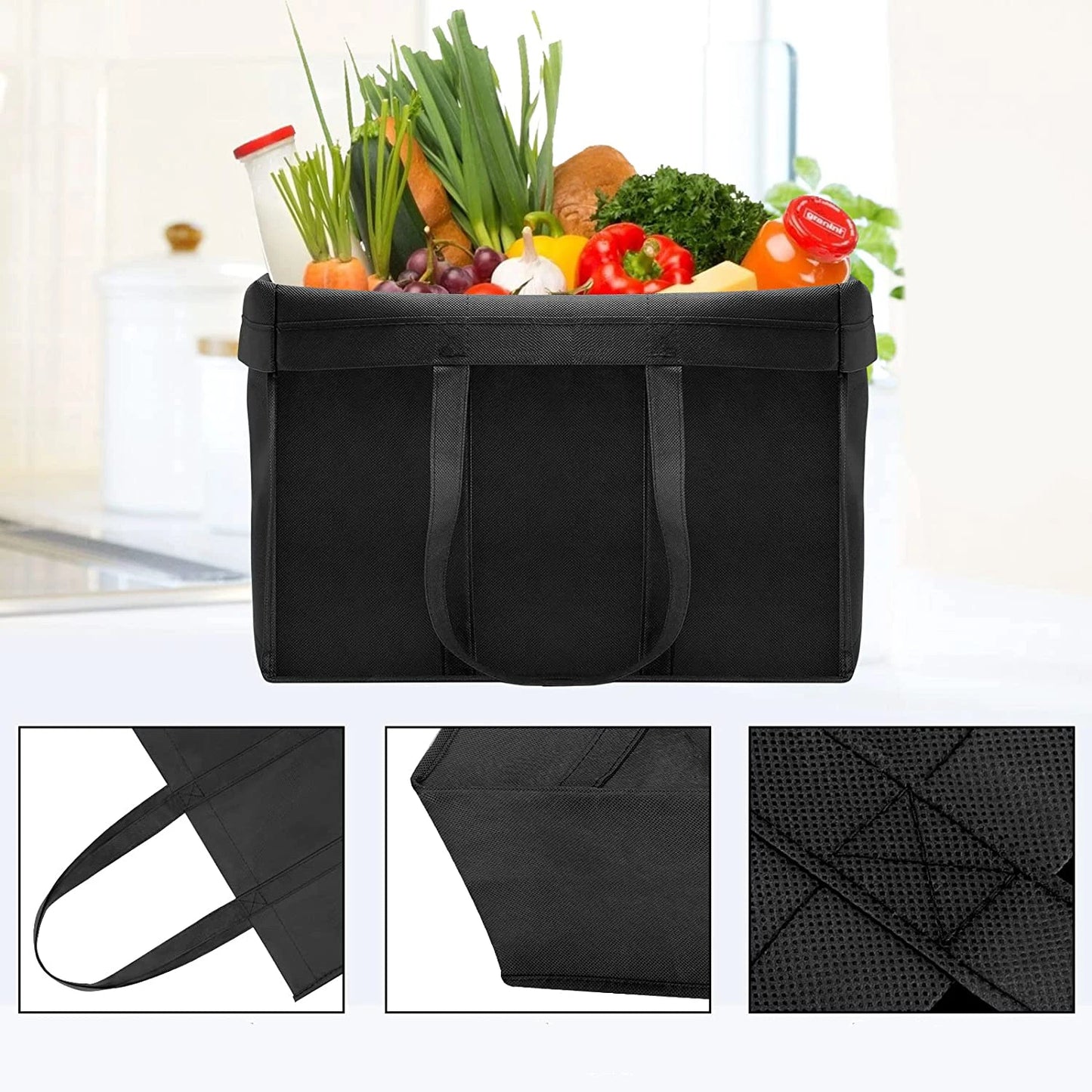 Reusable Grocery Shopping Bags Non-woven Large Foldable Eco-friendly Tote Bags with Long Handle Shoppers Bag for Women Men New