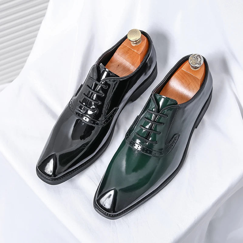 Luxury Mens Leather Shoes Patent Leather Men's Shoes Pointed Oxford Wedding Leather Dress Shoes Green Gentleman Office Man Shoes