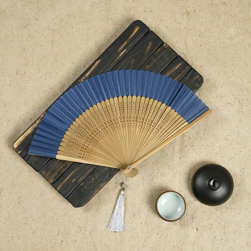 Retro Japanese Style Folding Fan Classical Wooden Shank Hand Held Fan with Tessel Female Party Dance Fan Gift Home Decor