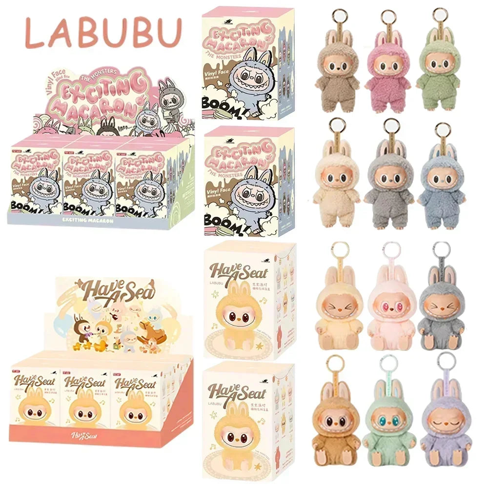 1:1 Quality Kawaii Monster Labubu Blind Box Series PVC Labubu Macaron Pendant Doll Monster Keychain Birthday Holiday Gift