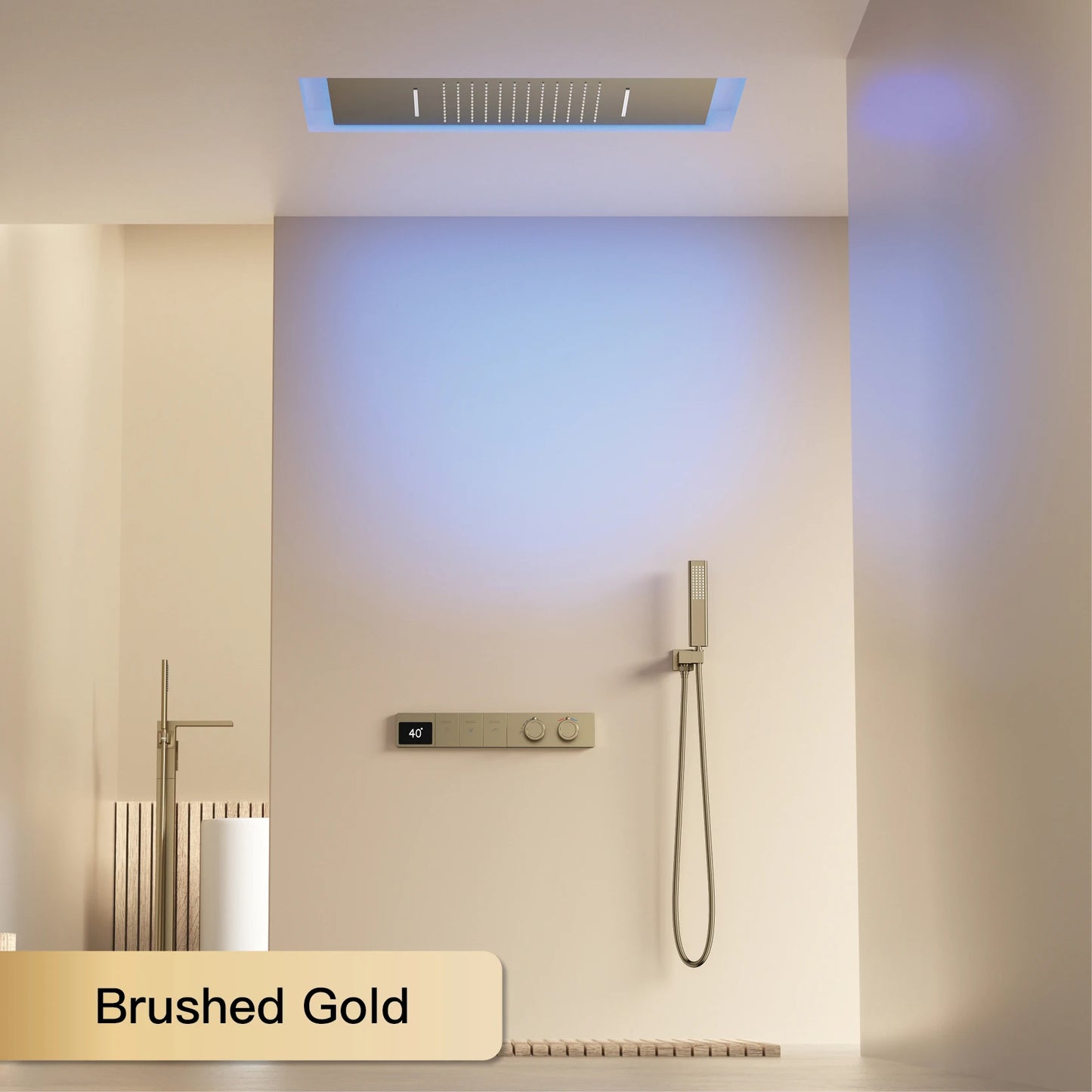 Intelligent digital display luxury white brass shower system with hidden design Dual control of hot & cold Wall mounted faucet