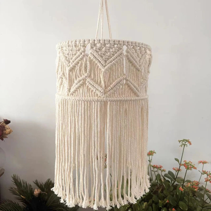 Hanging Lamp Cover Hand Woven Tapestry Lampshade Boho Macrame Style Ceiling Pendant Light Household Bedroom Chandeliers Decor