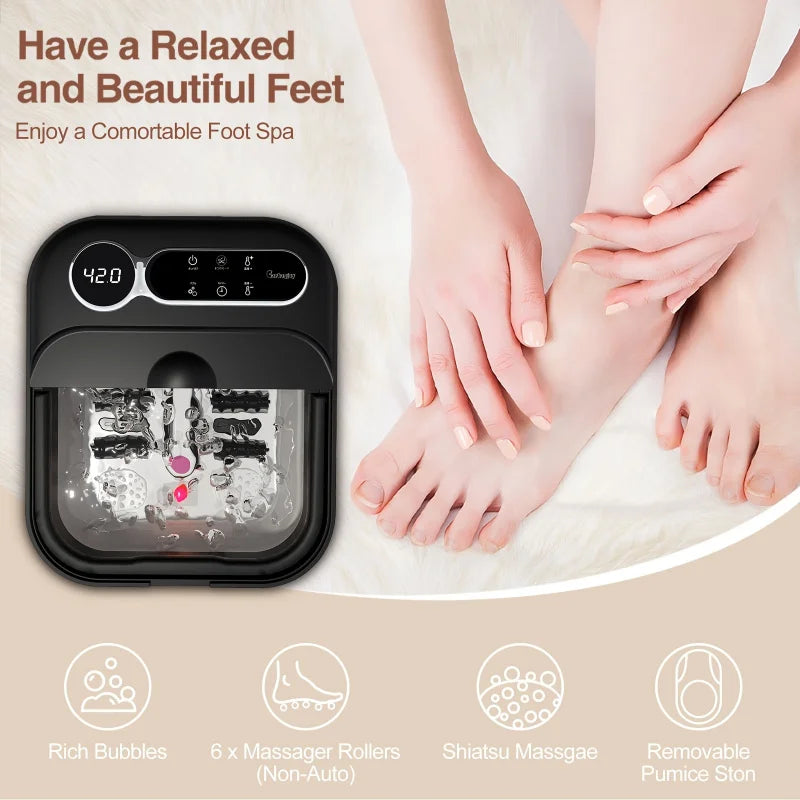 Heated Foot Spa And Massager] Collapsible Foot Spa And Massager With Heater And Temperature Control, Foot Bath Bowl With Bubbles