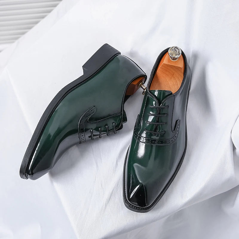 Luxury Mens Leather Shoes Patent Leather Men's Shoes Pointed Oxford Wedding Leather Dress Shoes Green Gentleman Office Man Shoes