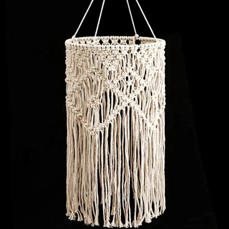 Hanging Lamp Cover Hand Woven Tapestry Lampshade Boho Macrame Style Ceiling Pendant Light Household Bedroom Chandeliers Decor