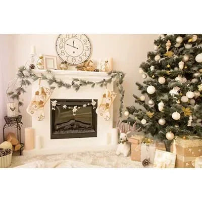 MOON.QG Happy New Year Photography Background Fireplace Wreach Xmas Trees Photozone Backdrop Children Studio Photocall Supplies