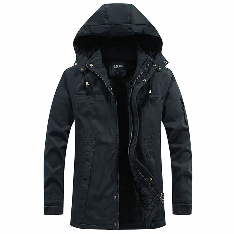 Men Washed Cotton Thick Fleece Casual New 2024 Winter Warm Varsity Jacket Men Parkas Coat Military Windproof Hooded Jackets Man