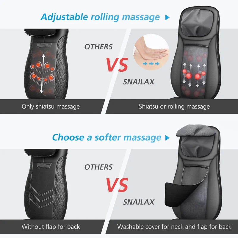 shiatsu Neck & Back Massager with Heat, Full Back Kneading Shiatsu or Rolling Massage, Massage Chair pad with Height Adjustmen