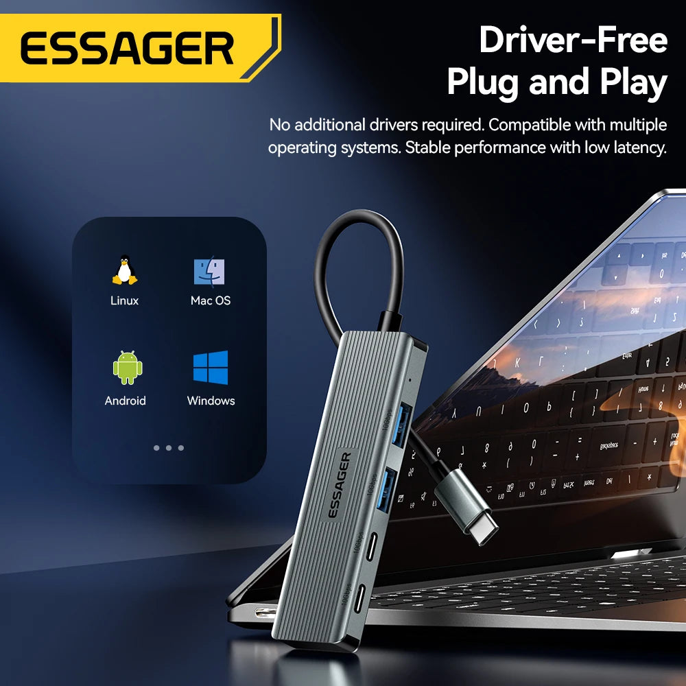 Essager USB C Hub 4 Ports USB Type C to USB3.2 Gen2 Hub Splitter Adapter 10Gbps for MacBook Pro Air iPad Pro Laptop Desktop PC